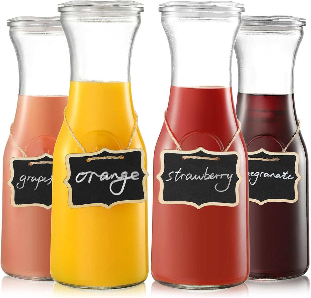 Cart In Mart 4 Pack Clear Glass Carafe With Lid (1L)Tags,Marker-Bar Serveware Pitcher