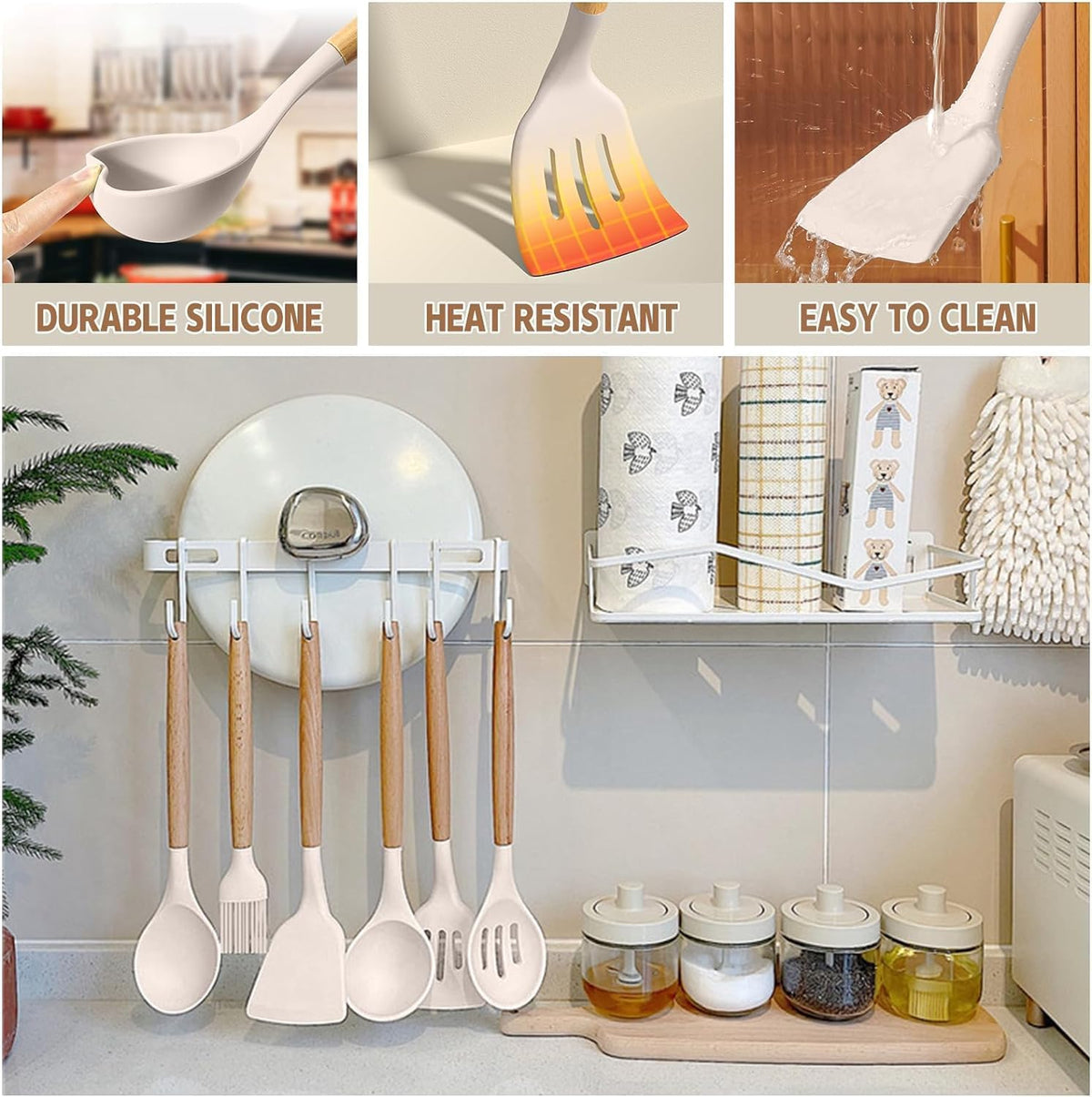 Cart In Mart 33 Piece Silicone Cooking Kitchen Utensils Spatula Tools Set - Khaki