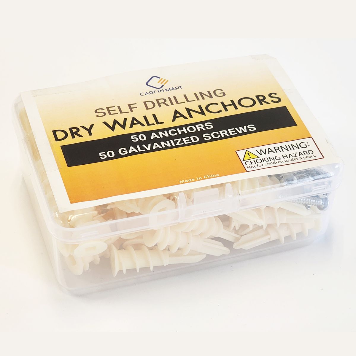 Cart In Mart 100 Piece (50 Pack) #8 Self Drilling Drywall Anchors & Screws-34KG Weight Bear