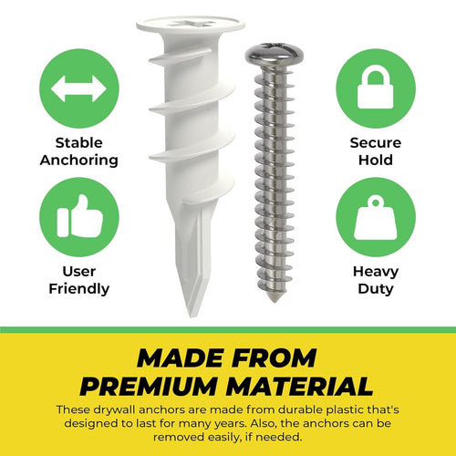 Cart In Mart 100 Piece (50 Pack) #8 Self Drilling Drywall Anchors & Screws-34KG Weight Bear