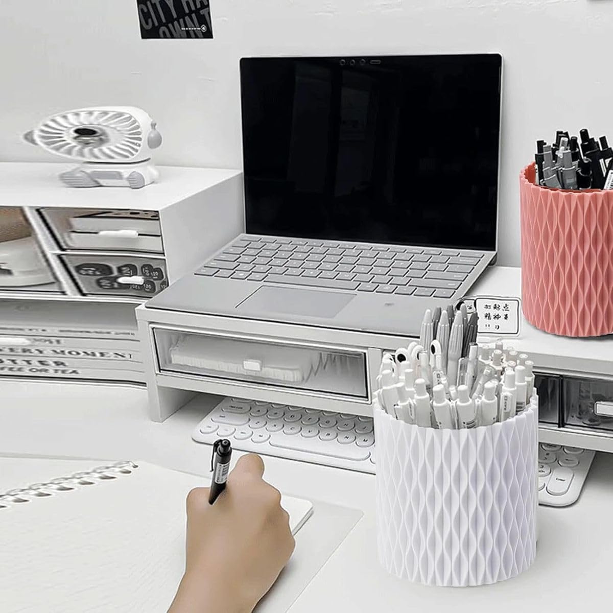 Cart In Mart 360 Rotating Desk Organisers With 5 Slots Office Pen Pencil Makeup Holder - Pink