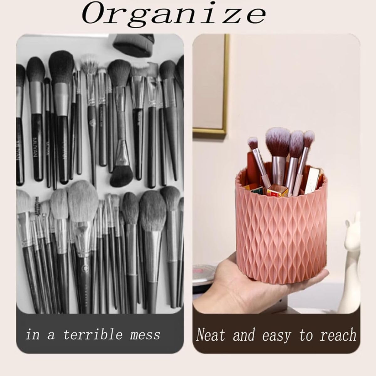 Cart In Mart 360 Rotating Desk Organisers With 5 Slots Office Pen Pencil Makeup Holder - Pink