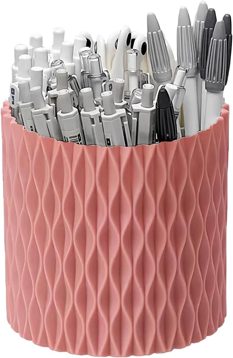 Cart In Mart 360 Rotating Desk Organisers With 5 Slots Office Pen Pencil Makeup Holder - Pink