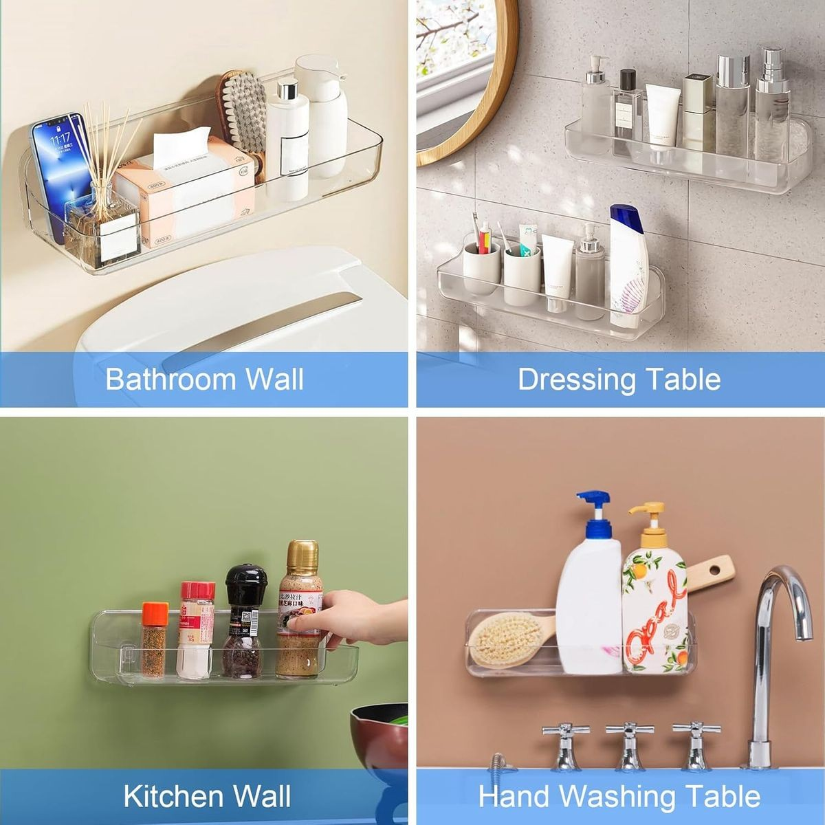 Cart In Mart Large Clear Acrylic Shower Caddy No Drill Wall Mounted Adhesive Shelf