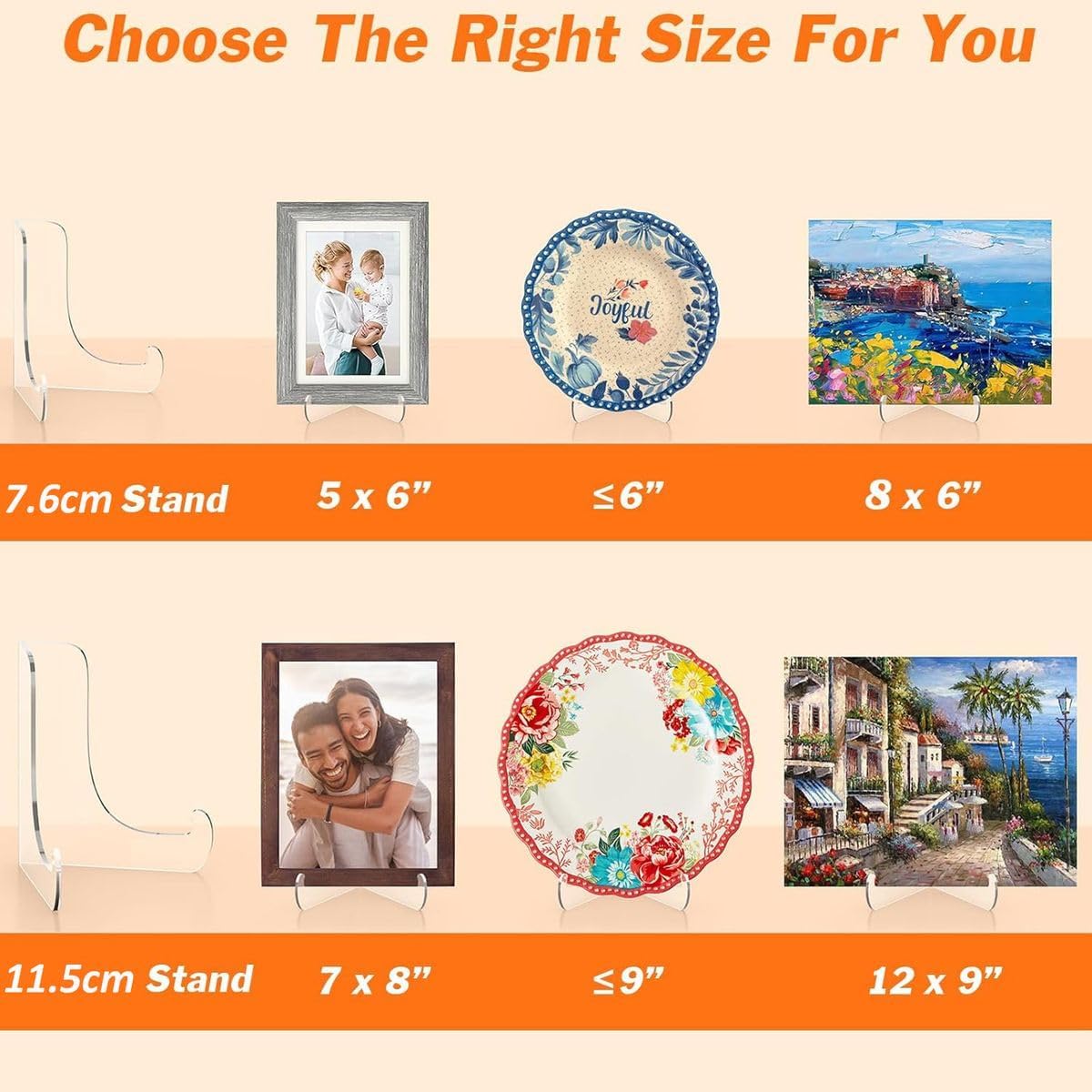 Cart In Mart 5 Pack Clear Acrylic Display Easel Stand Decorative Plate Photo Holder - M