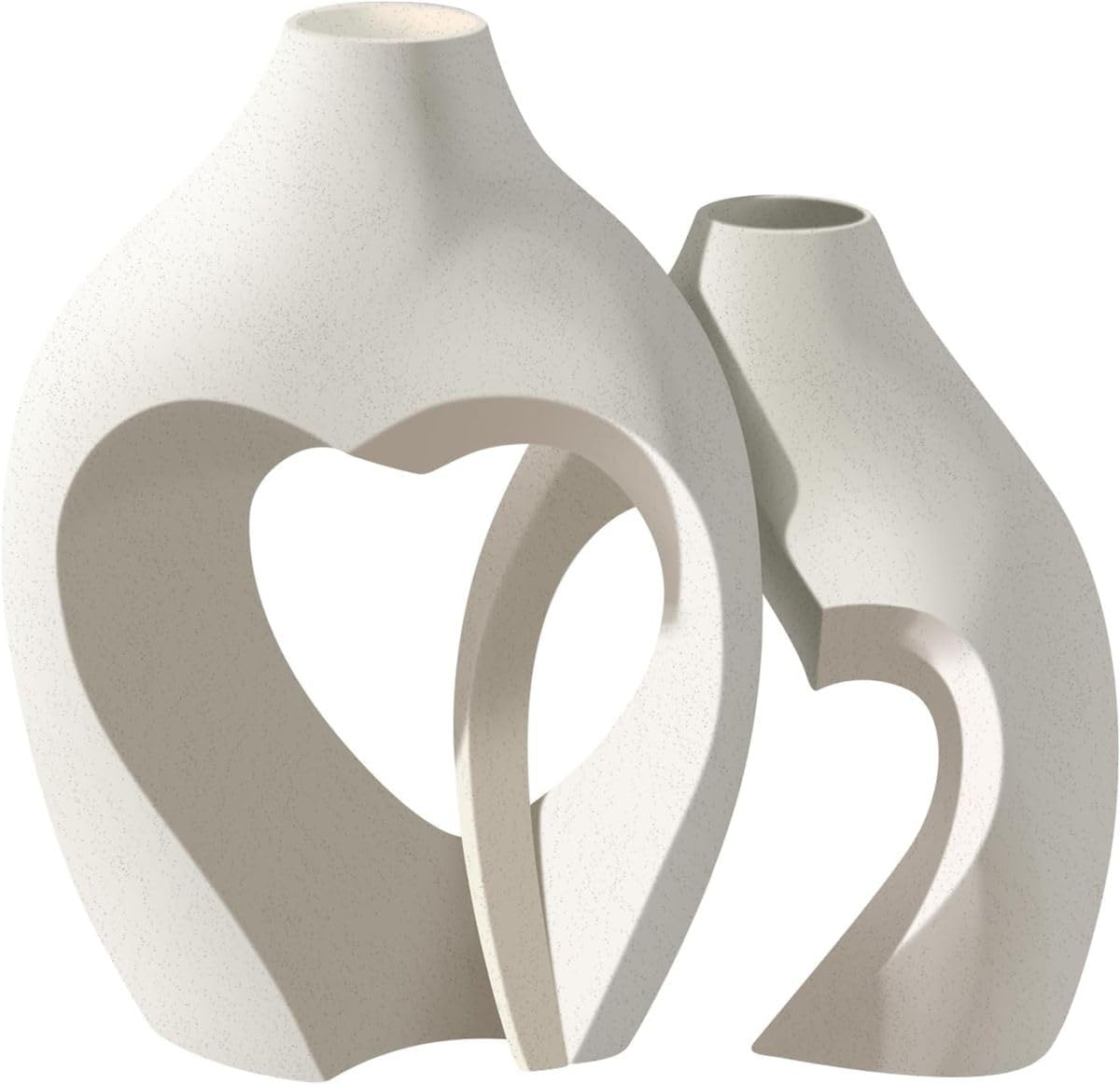 Cart In Mart Ceramic White Heart Vases set of 2 Nordic Modern Boho Style Decorative Vase