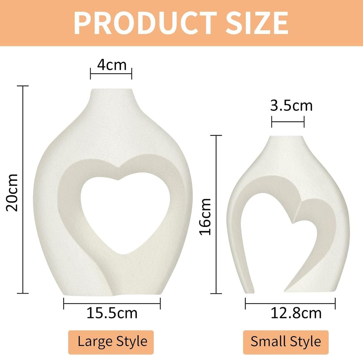 Cart In Mart Ceramic White Heart Vases set of 2 Nordic Modern Boho Style Decorative Vase