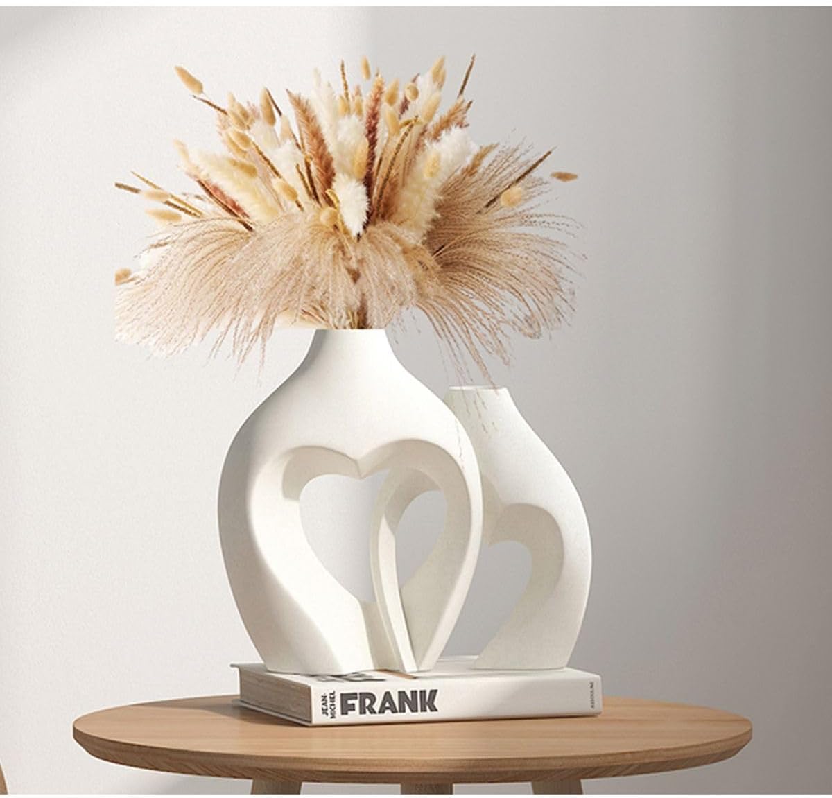 Cart In Mart Ceramic White Heart Vases set of 2 Nordic Modern Boho Style Decorative Vase