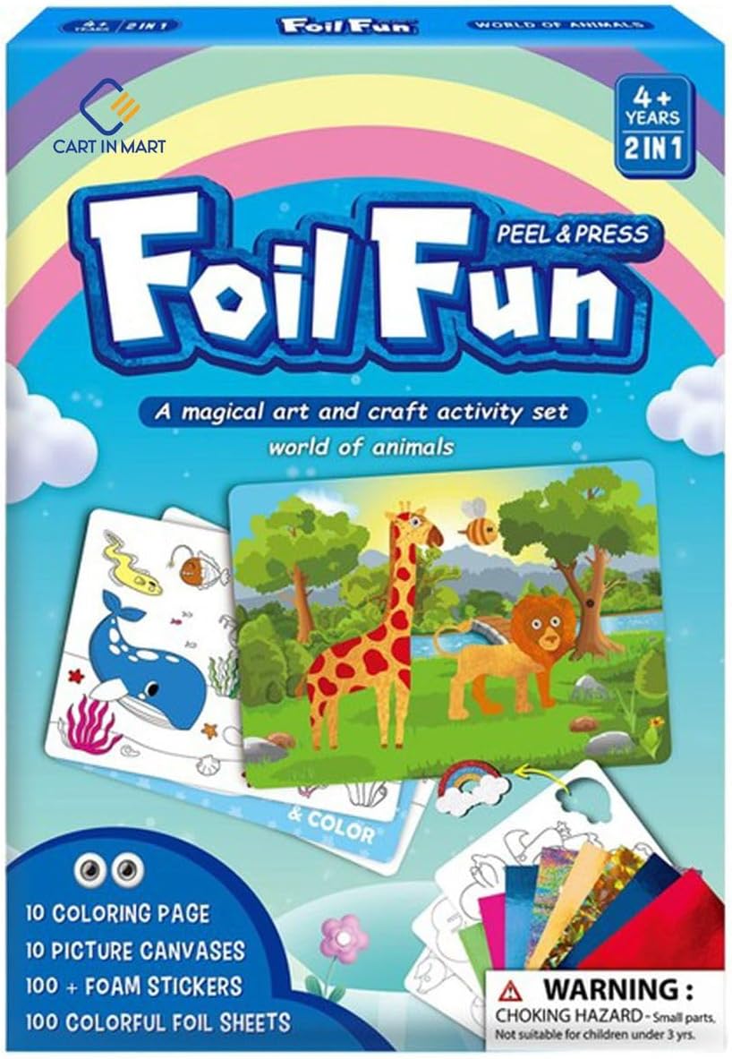 Cart In Mart Foil Art Kit Animals DIY Crafts Travel Toys Gift for Kids Boys & Girls
