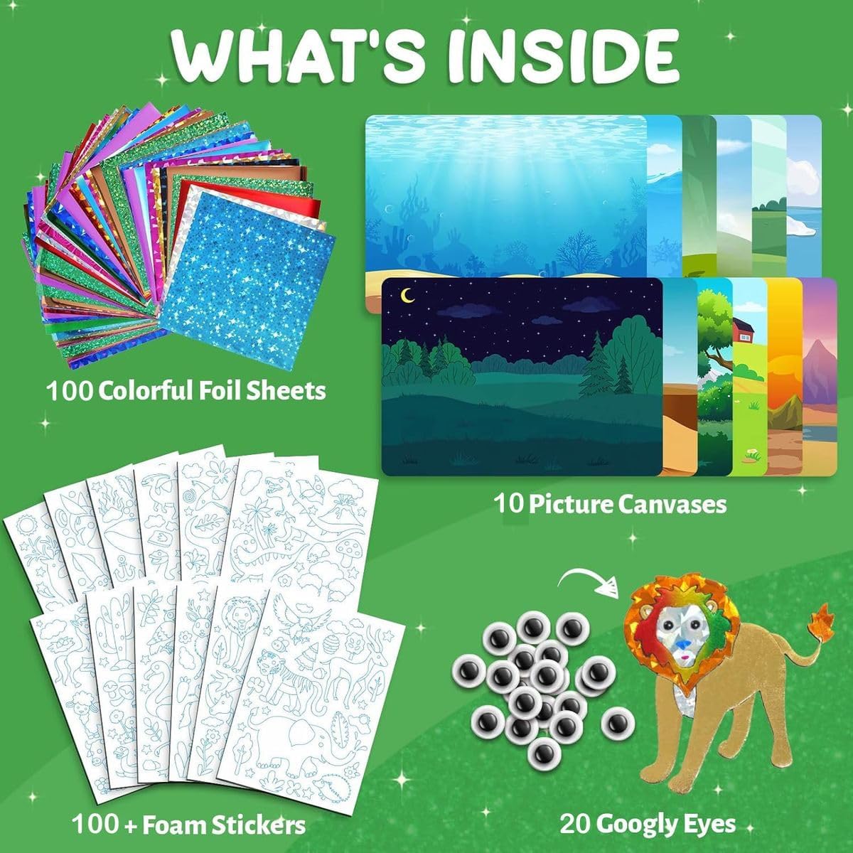 Cart In Mart Foil Art Kit Animals DIY Crafts Travel Toys Gift for Kids Boys & Girls