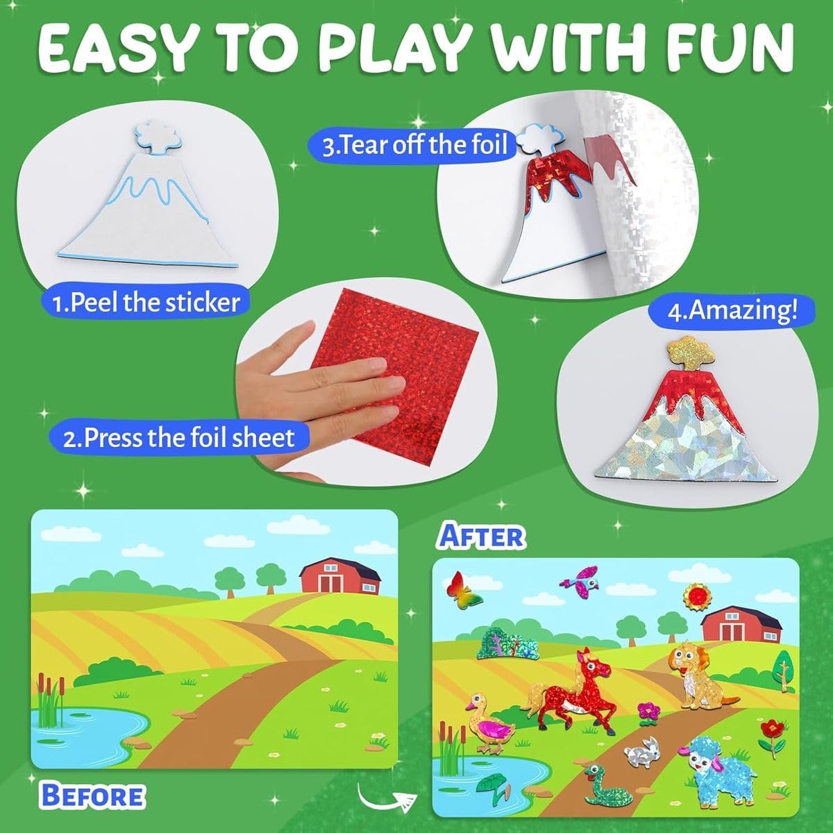 Cart In Mart Foil Art Kit Animals DIY Crafts Travel Toys Gift for Kids Boys & Girls