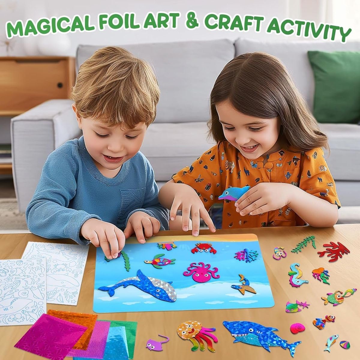 Cart In Mart Foil Art Kit Animals DIY Crafts Travel Toys Gift for Kids Boys & Girls