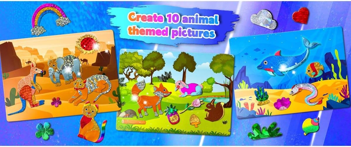 Cart In Mart Foil Art Kit Animals DIY Crafts Travel Toys Gift for Kids Boys & Girls