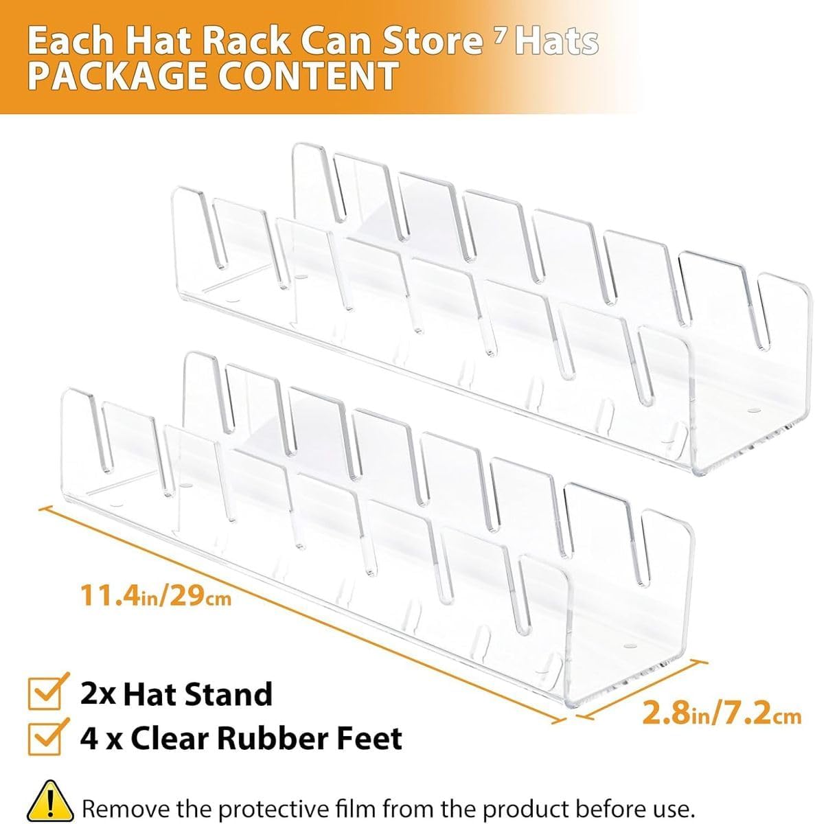 Cart In Mart 2Pcs Hat Stand Hat Organizer for 14 Baseball Caps Hat Racks Clear Acrylic