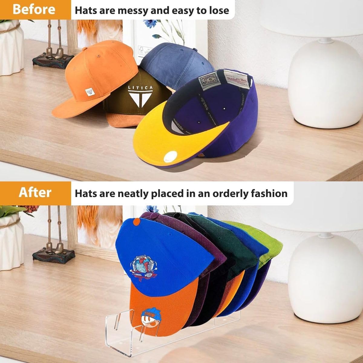 Cart In Mart 2Pcs Hat Stand Hat Organizer for 14 Baseball Caps Hat Racks Clear Acrylic