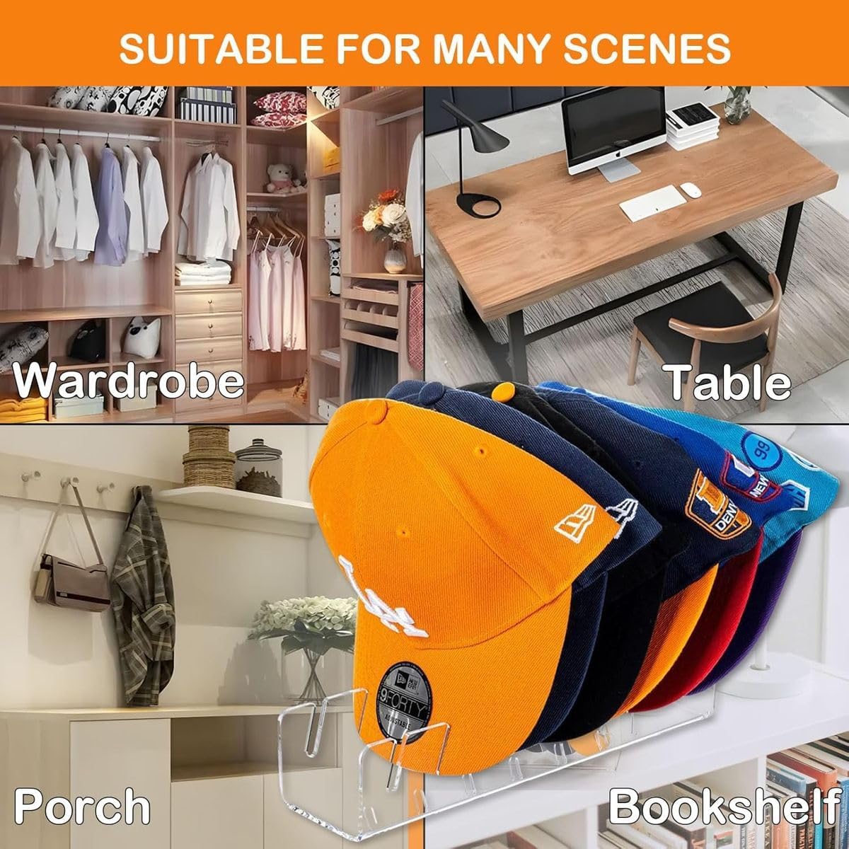 Cart In Mart 2Pcs Hat Stand Hat Organizer for 14 Baseball Caps Hat Racks Clear Acrylic