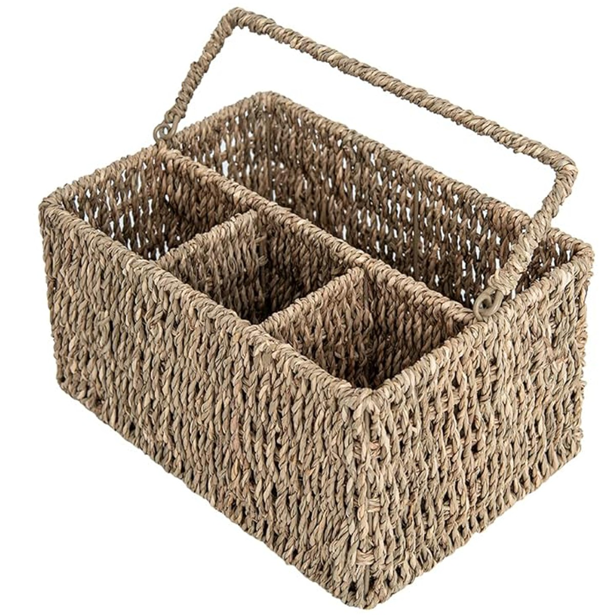 Cart in Mart Wicker Cutlery Holder With Handle Silverware Caddy Organiser For Tabletop - Seagrass
