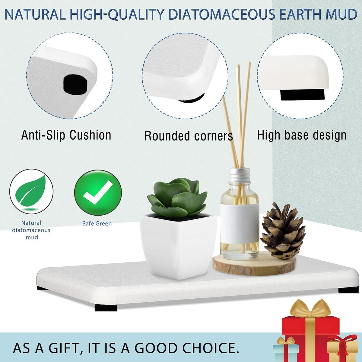 Cart In Mart 4 Pack Diatomite Coasters Water Absorbant Stone Trays For Bathroom/Kitchen White