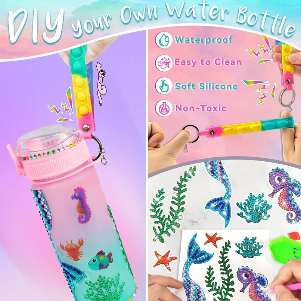 Cart In Mart Decorate Your Own Water Bottle Kits For Girls, Mermaid Painting Crafts DIY