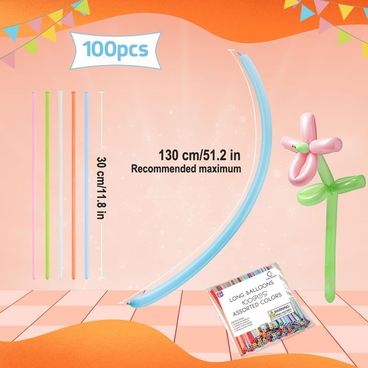 Cart In Mart 100 Pack 260Q Long Colored Balloons For Animal Arch Twisting Magic