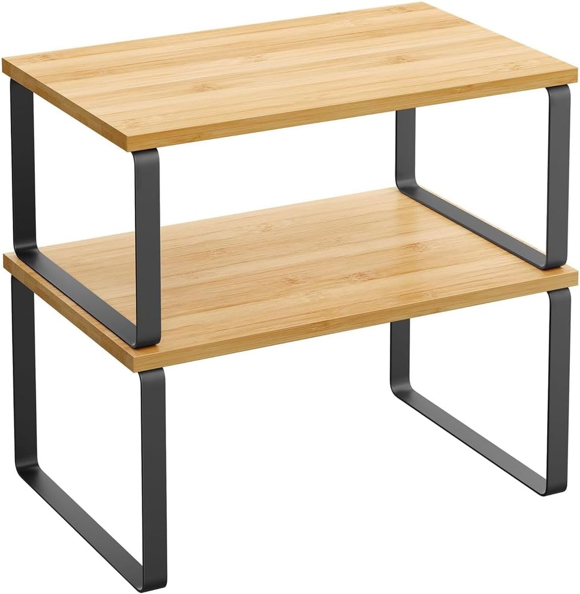 Cart In Mart Stackable Kitchen Cabinet Organiser Shelf Counter Storage - Multipurpose - Black & Beige - 2 Pack