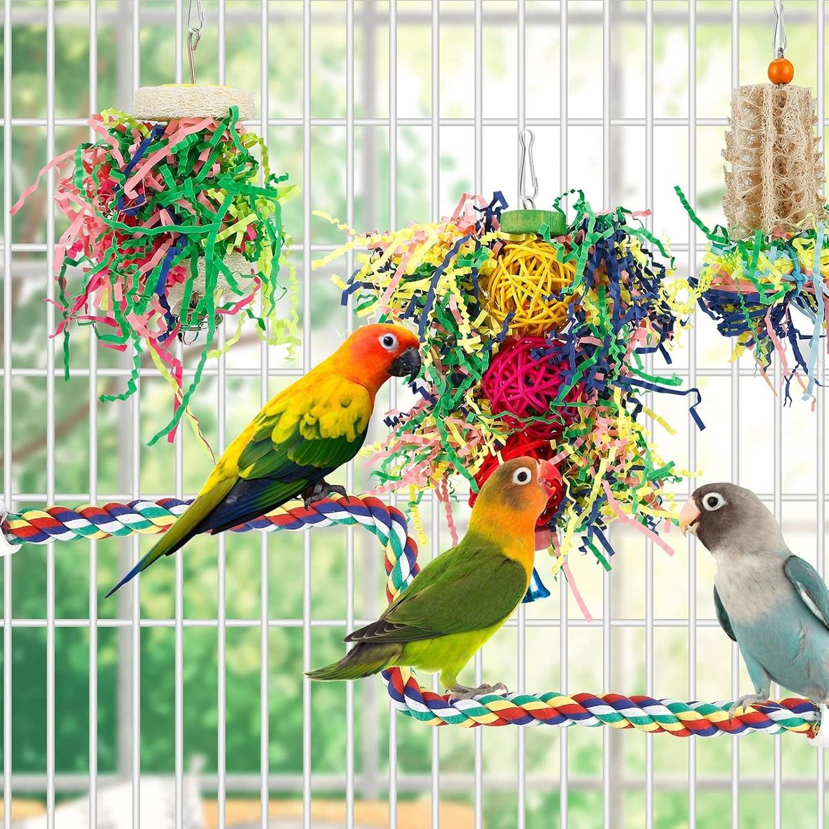Cart In Mart 4 Pack Bird Toys Parakeet Shredding Chewing Hanging For Conure Parrot Cage