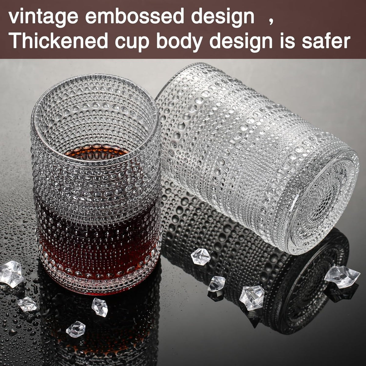 Cart In Mart Vintage Hobnail Drinking Glasses For Wine Cocktail Glassware - Set of 8