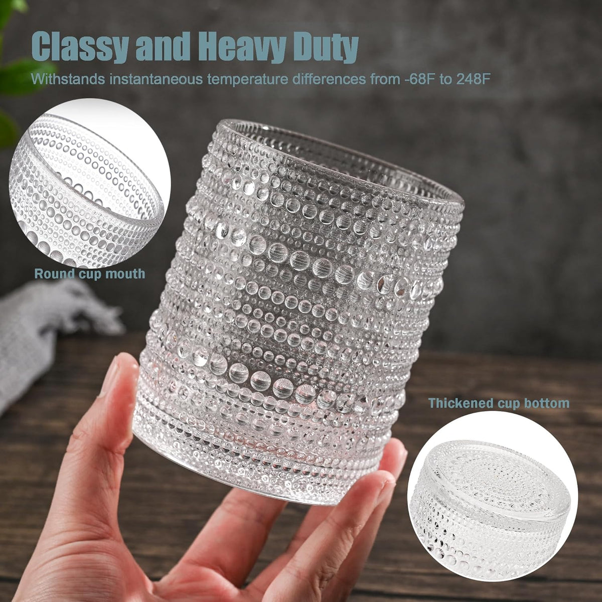 Cart In Mart Vintage Hobnail Drinking Glasses For Wine Cocktail Glassware - Set of 8