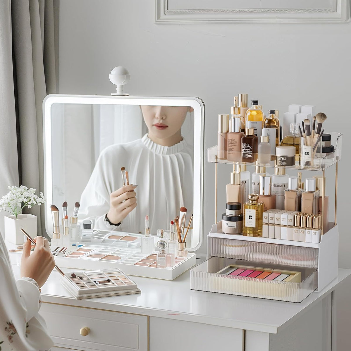Cart In Mart 2-Tier 2-Drawer Bathroom Organiser Countertop Multi-Purpose Makeup Storage-Clear