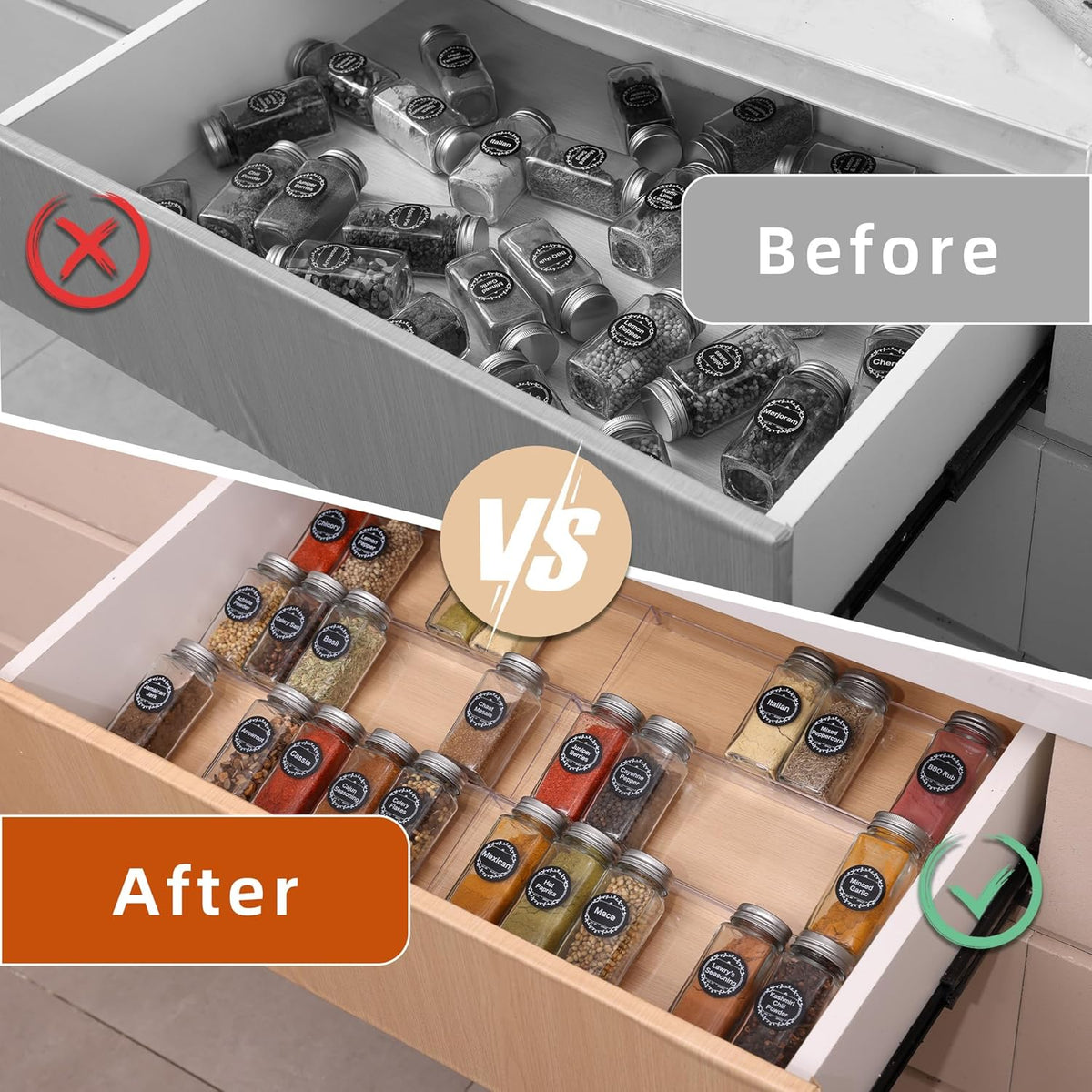 Cart In Mart 4 Tier - Clear Acrylic Drawer Spice Organiser Rack Cosmetic Storage - 8 Piece (No Jars)