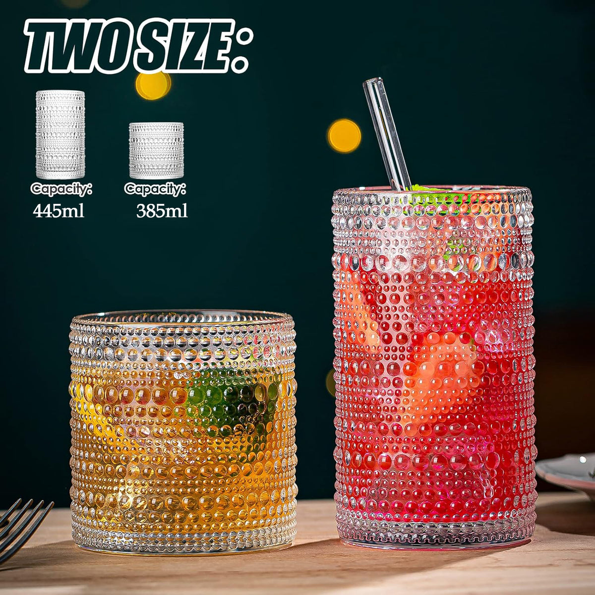 Cart In Mart Vintage Hobnail Drinking Glasses For Wine Cocktail Glassware - Set of 8