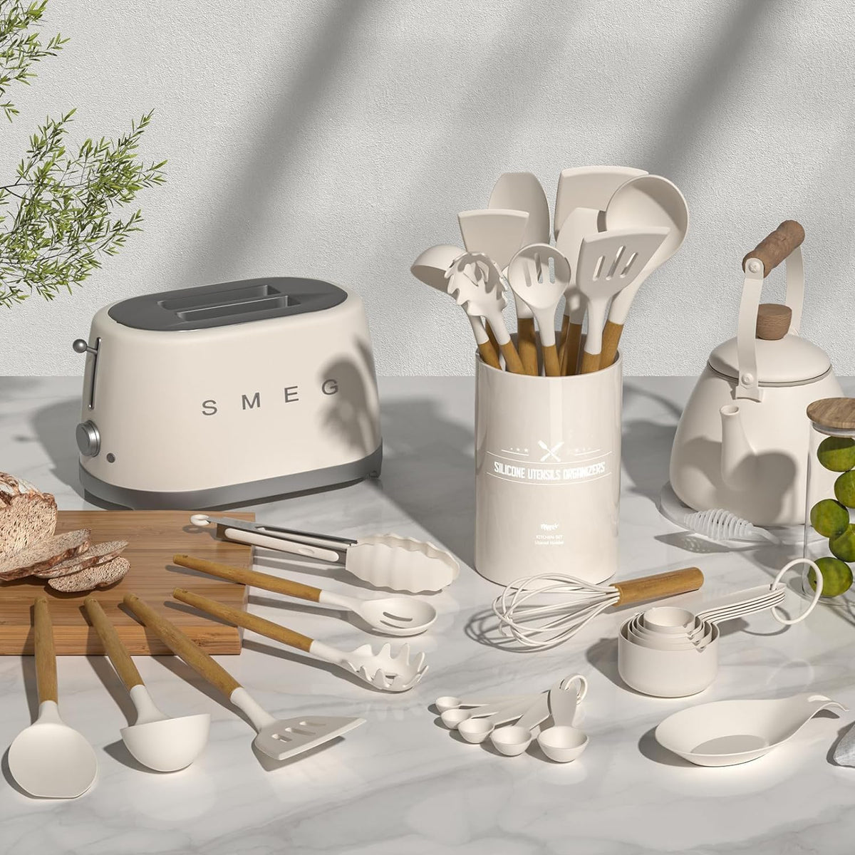 Cart In Mart 33 Piece Silicone Cooking Kitchen Utensils Spatula Tools Set - Khaki