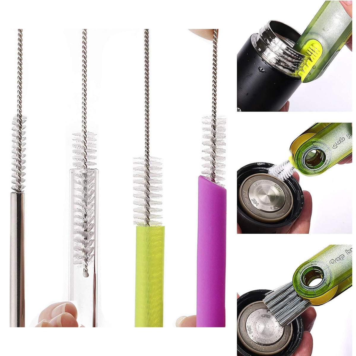 Cart In Mart 4 Piece 3 in 1 Bottle Tumbler Cup Lid Gap Cleaning Brush Set Multipurpose