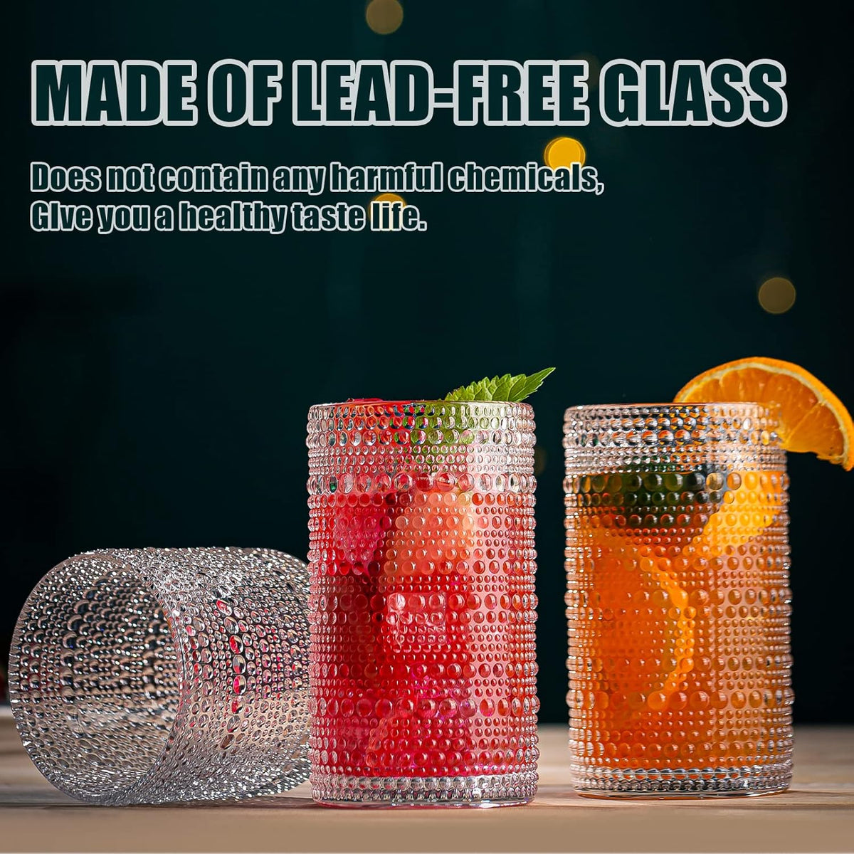Cart In Mart Vintage Hobnail Drinking Glasses For Wine Cocktail Glassware - Set of 8