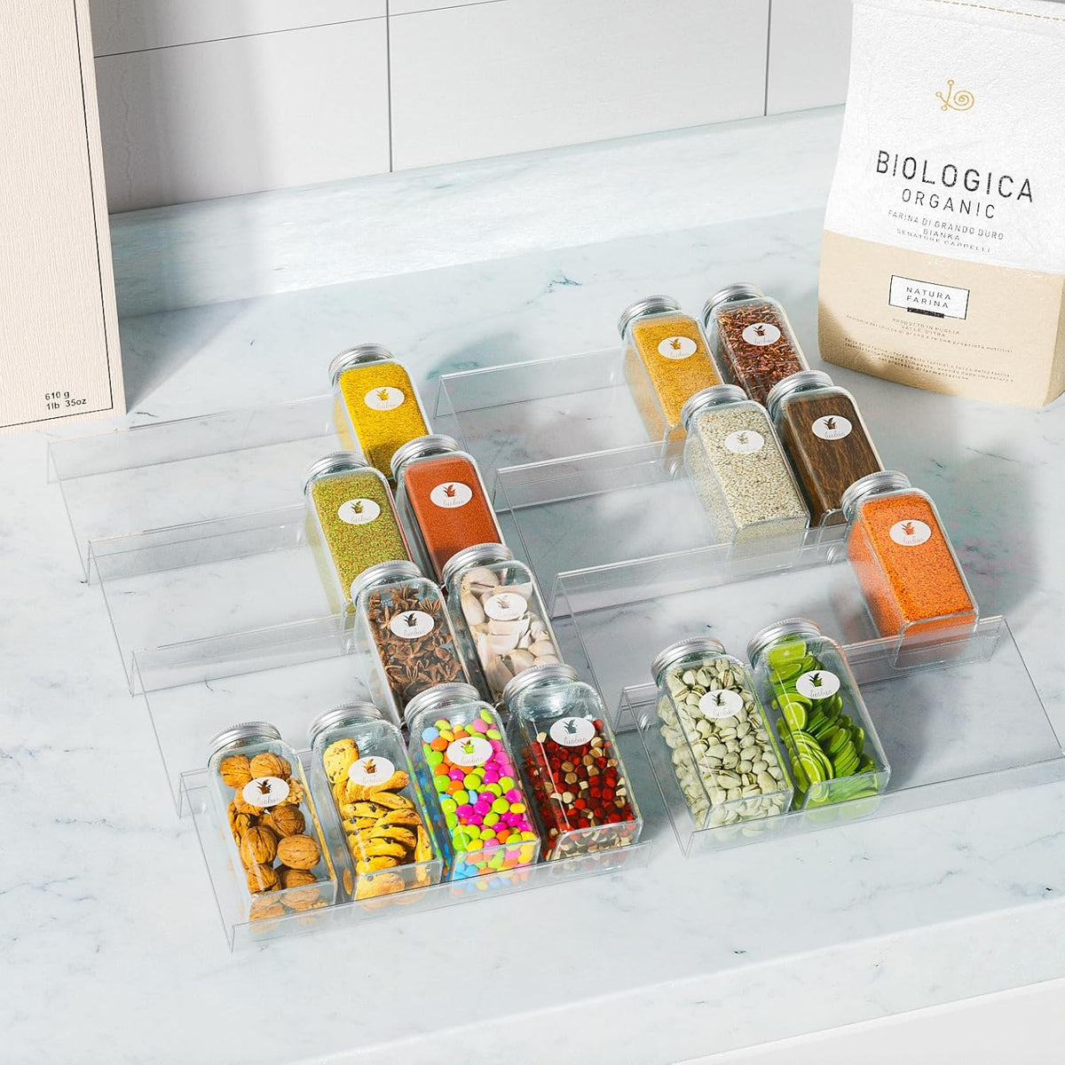 Cart In Mart 4 Tier - Clear Acrylic Drawer Spice Organiser Rack Cosmetic Storage - 8 Piece (No Jars)
