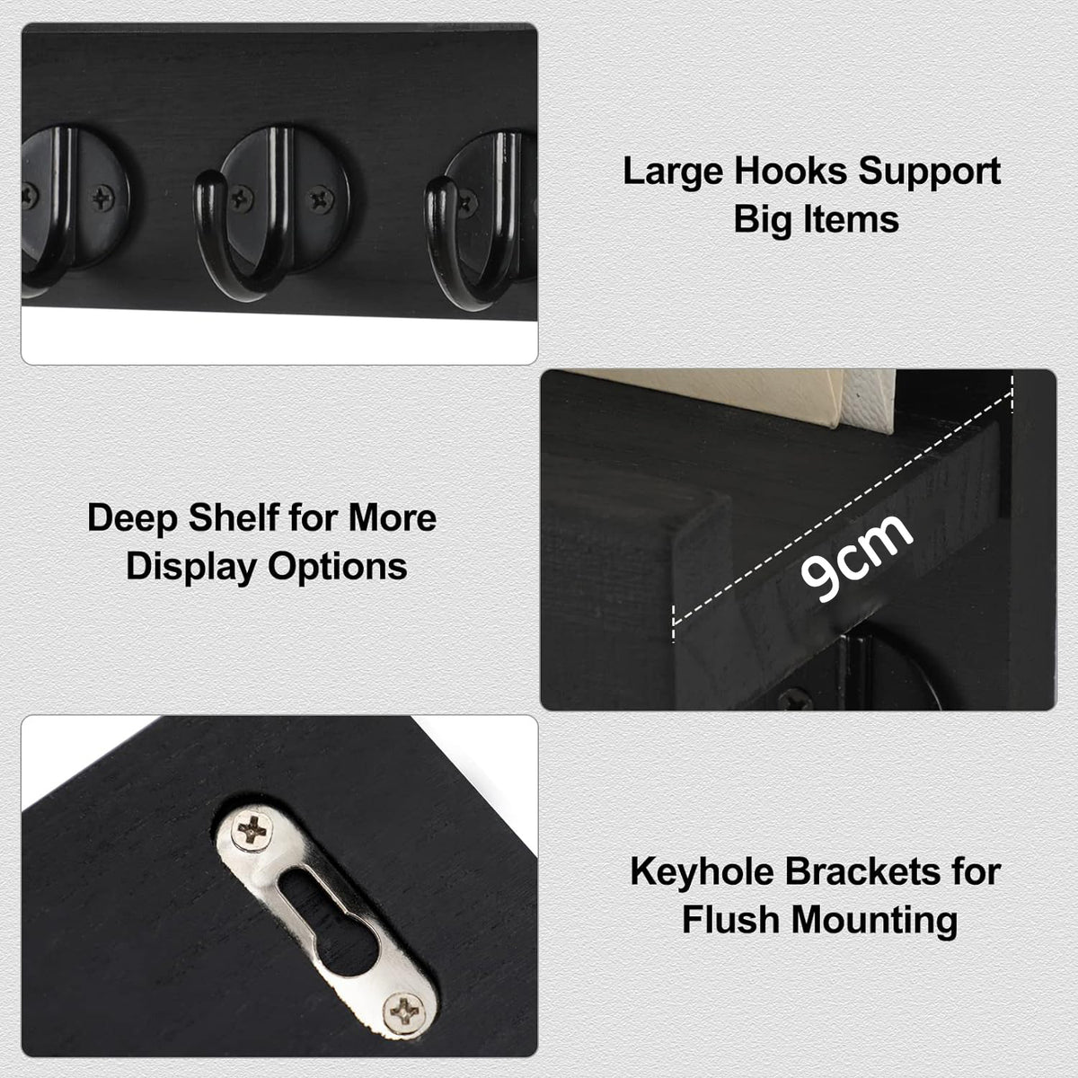 Cart In Mart Key Holder and 5 Sturdy Hooks Rack - Black