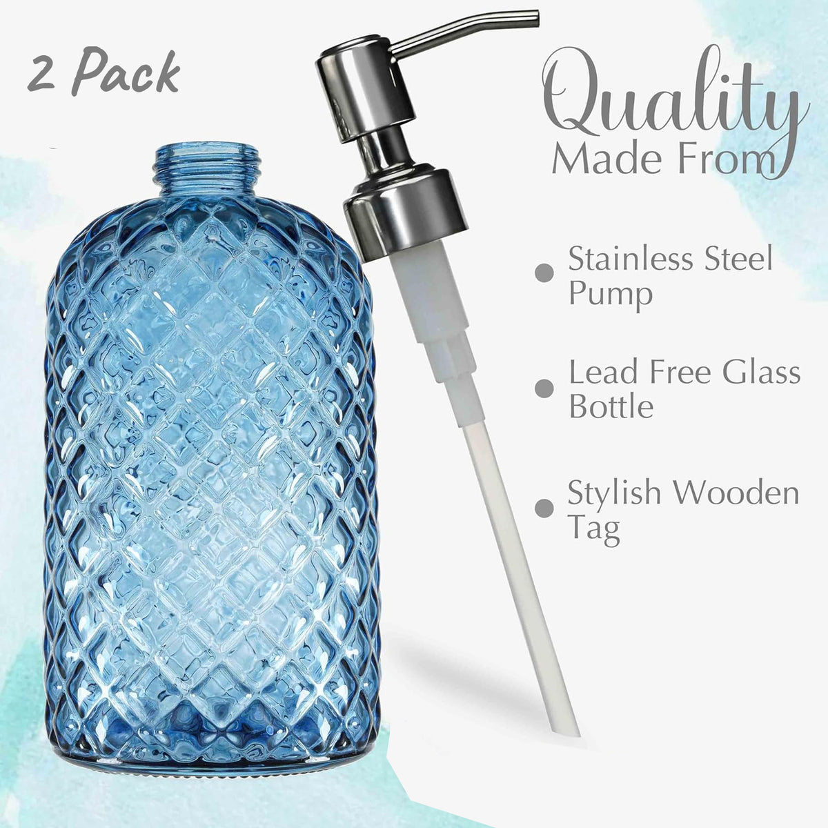 Cart In Mart 2-Pack Glass Hand Soap Dispenser Lotion Refillable Stainless Steel Pump