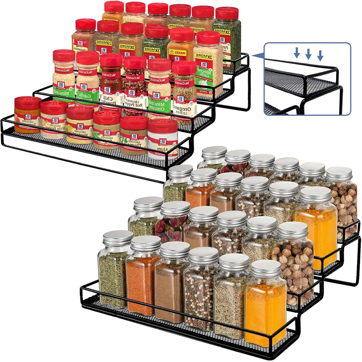 Cart In Mart 2-Pack 4 Tier Expandable Spice Rack Organiser For Cabinet Countertop-Metal
