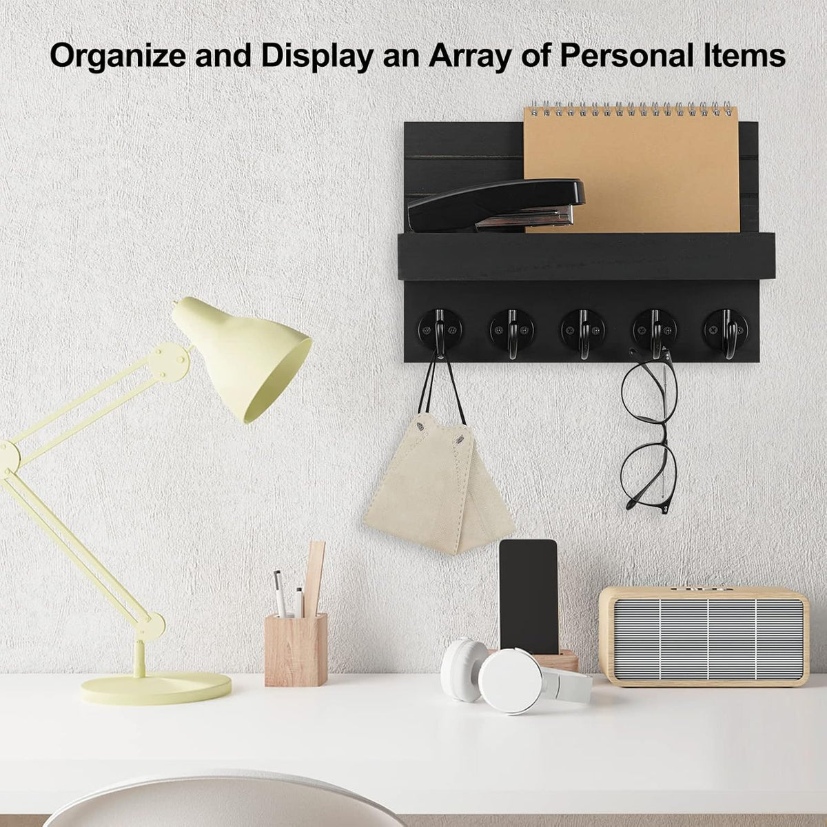 Cart In Mart Key Holder and 5 Sturdy Hooks Rack - Black