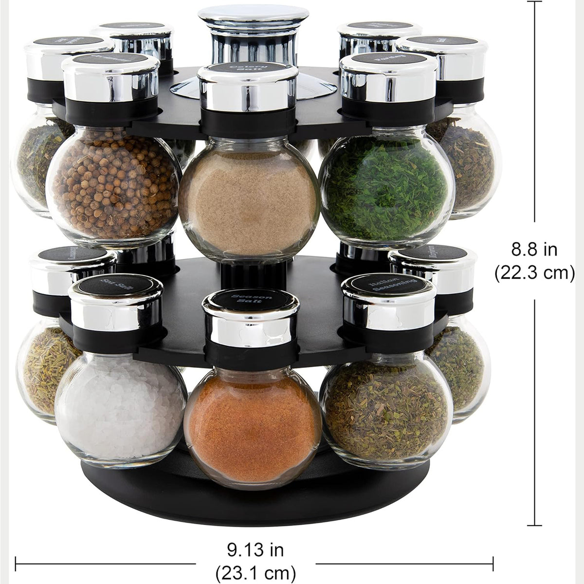 Cart In Mart Orbit Rotating Spice Rack Organiser With 16 Shaker Top Jars ,Labels, Marker