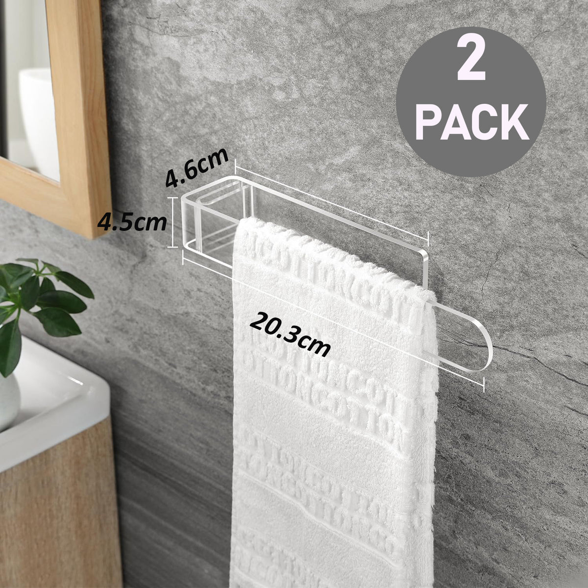 Cart In Mart Adhesive Clear Acrylic Hand Towel Holder For Bathroom Kitchen Wall - 2 Pack