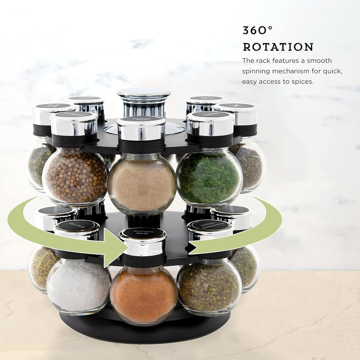Cart In Mart Orbit Rotating Spice Rack Organiser With 16 Shaker Top Jars ,Labels, Marker