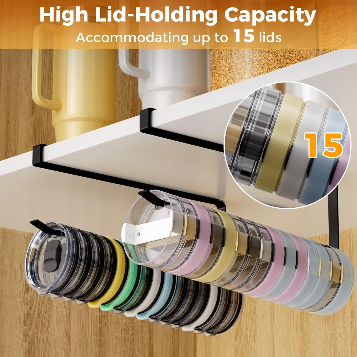 Cart In Mart Tumbler Cup Lid Organiser - Under Cabinet Paper Towel Holder Hook - Space Saver - 2 Pack