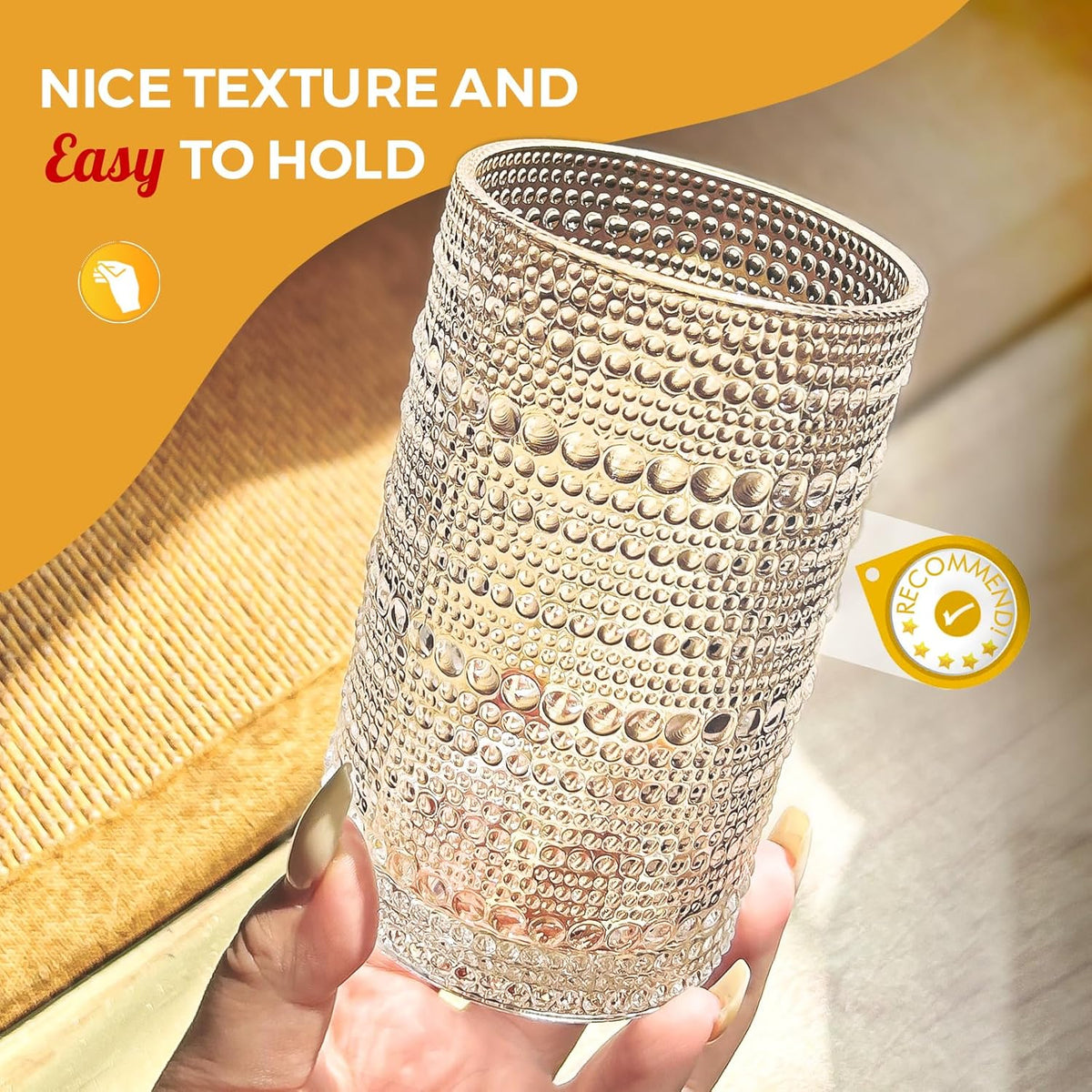 Cart In Mart Vintage Hobnail Drinking Glasses For Wine Cocktail Glassware - Set of 8