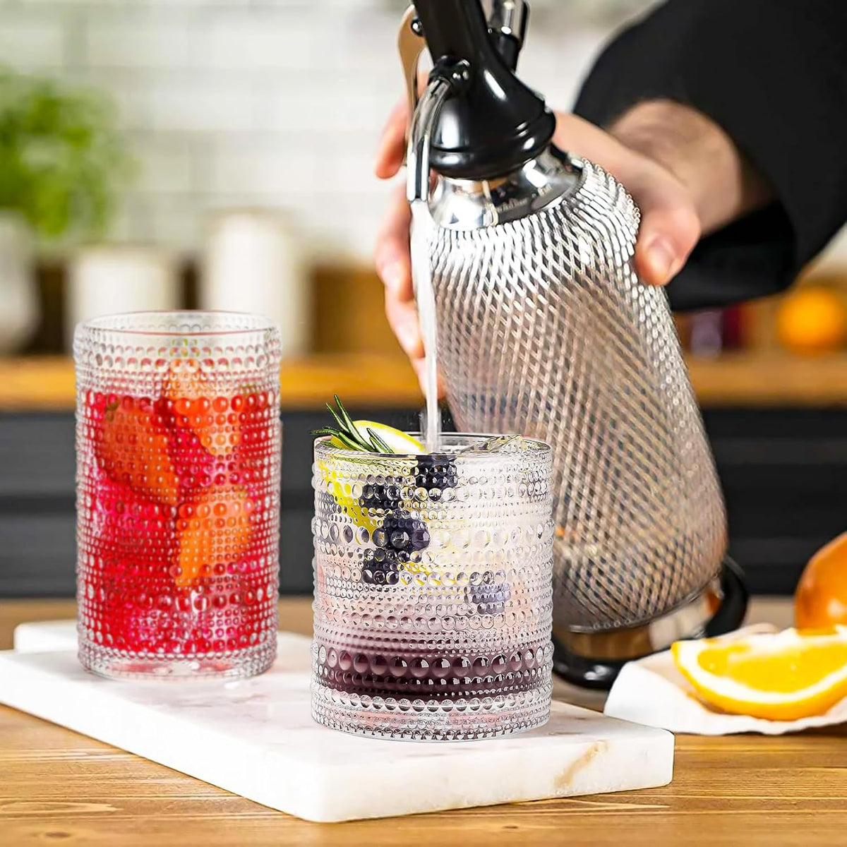 Cart In Mart Vintage Hobnail Drinking Glasses For Wine Cocktail Glassware - Set of 8