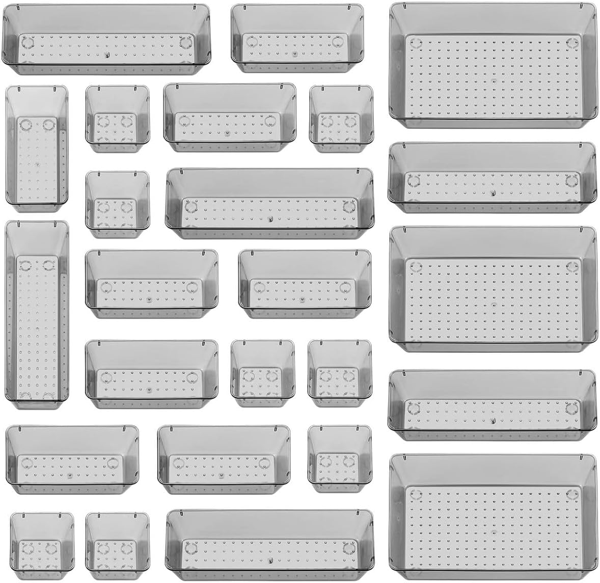 Cart In Mart 25 Piece Acrylic Drawer Organizer Bins 4 Sizes Cosmetic Kitchen Tray-Black