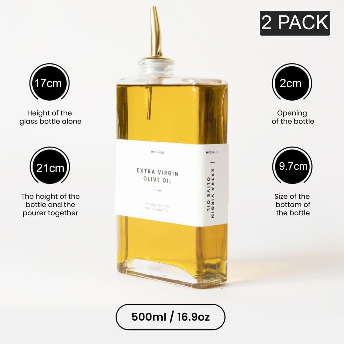 Cart In Mart 2 Pack Glass Olive Oil and Vinegar Dispenser Coffee Syrup Bottle Set -500ml