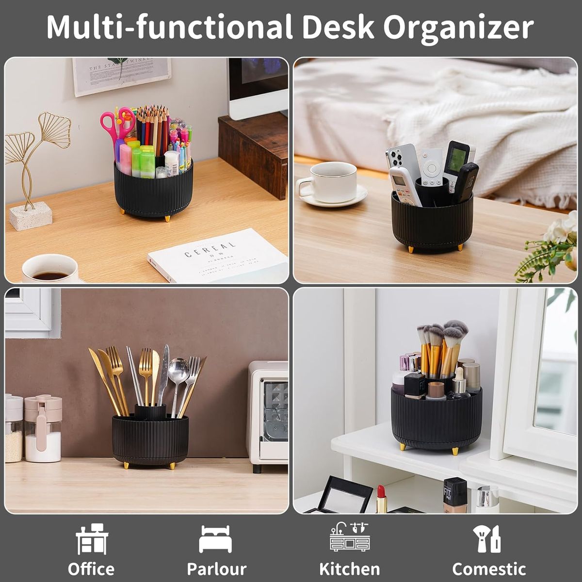 Cart In Mart 360 Rotating Desk Organisers with 5 Slots for Office Pen Pencil Makeup Holder