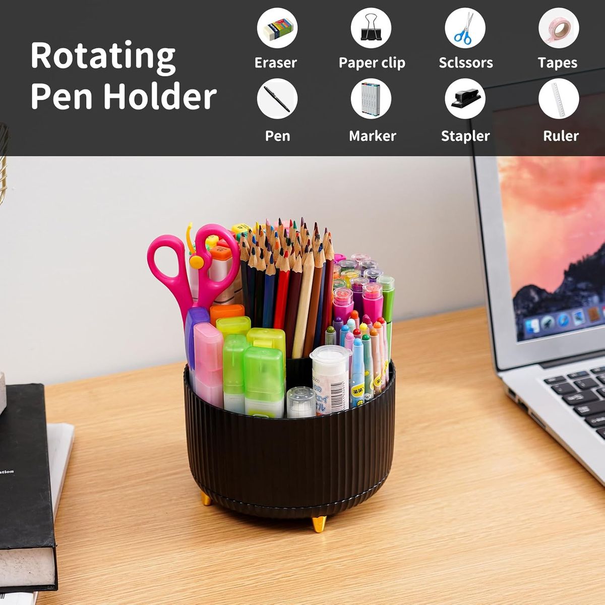 Cart In Mart 360 Rotating Desk Organisers with 5 Slots for Office Pen Pencil Makeup Holder