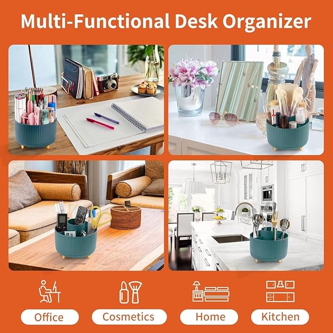 Cart In Mart 360 Rotating Desk Organisers with 5 Slots for Office Pen Pencil Makeup Holder - Dark Green